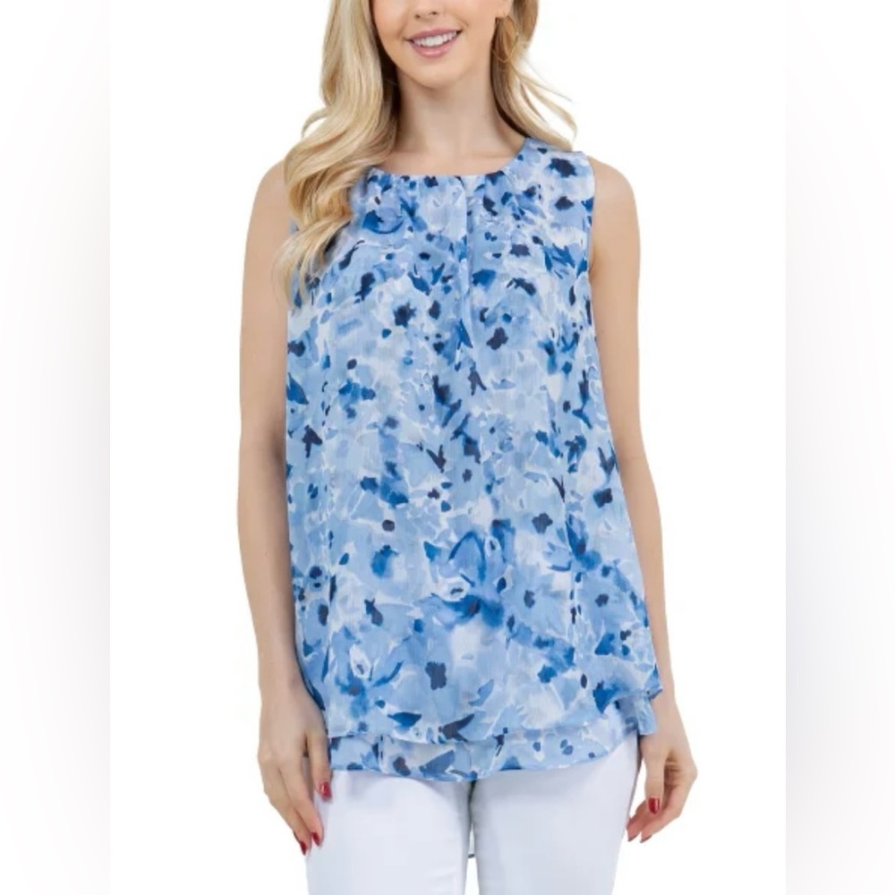 Cristina B Blue and White Floral Sleeveless Top M NWT
